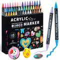 Set of household stackable dual-tip acrylic markers in multiple colours with caps on