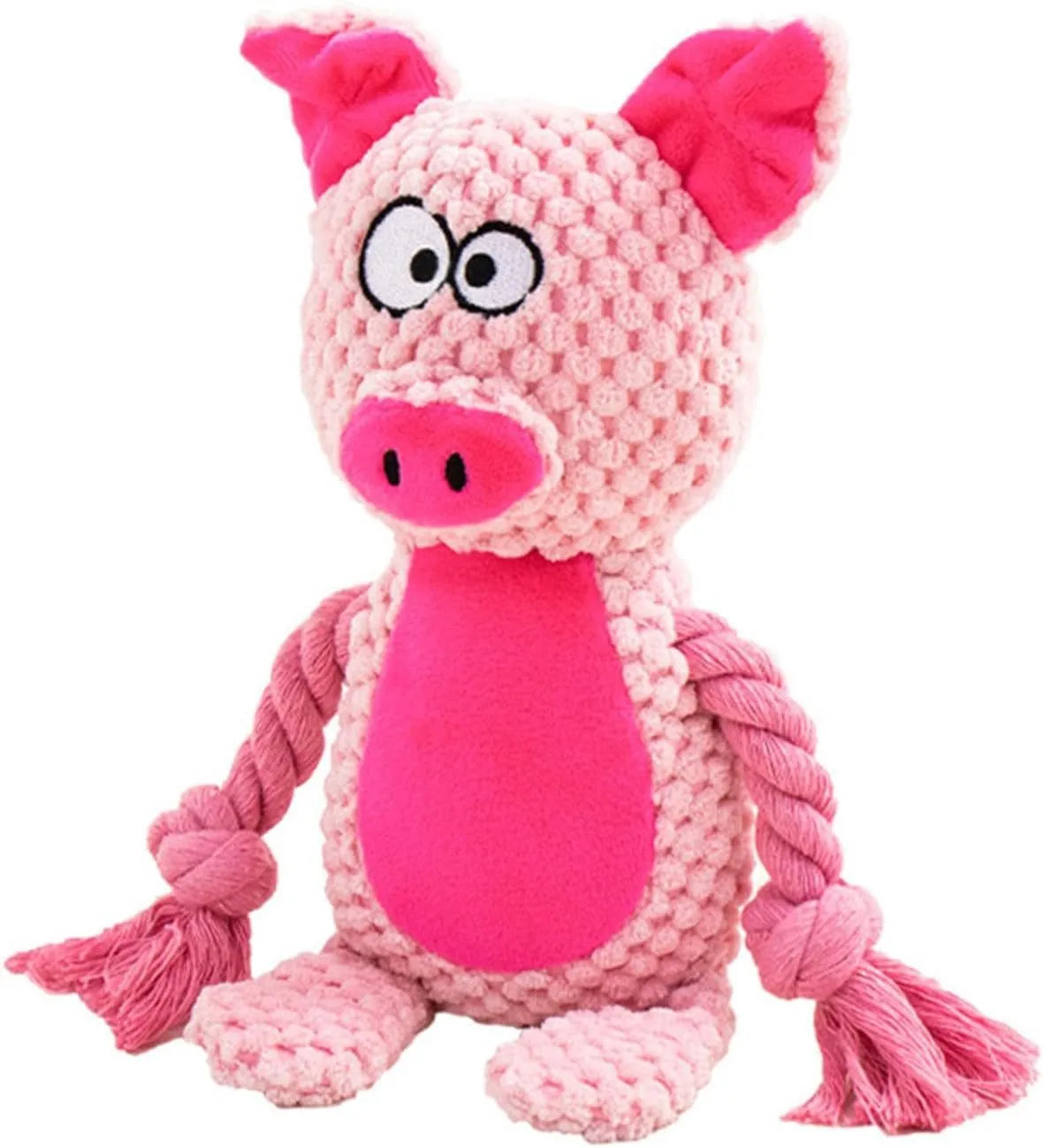 Plush dog toy with squeaker, crinkle paper and cotton rope in animal designs for small medium dogs