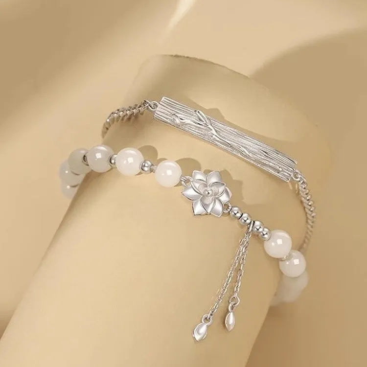 New Chinese style couple bracelet with resin floral beads in camellia, lotus and peach blossom designs