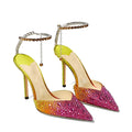 Women's pointed PU stiletto heels with rhinestone trim, solid colour, super high heel above 8 cm, size 35-43