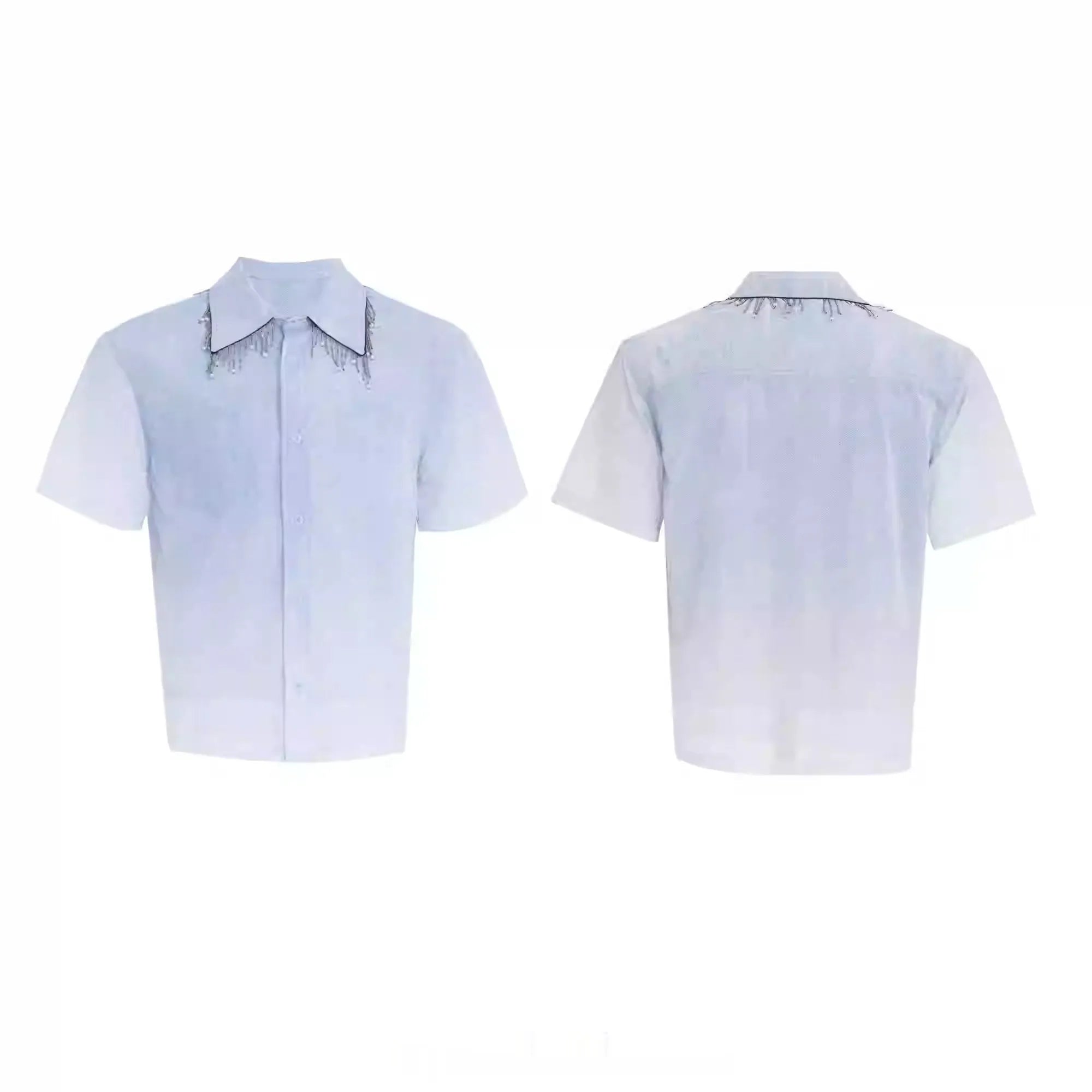 Blue and white gradient men's casual half-sleeve shirt with a loose fit