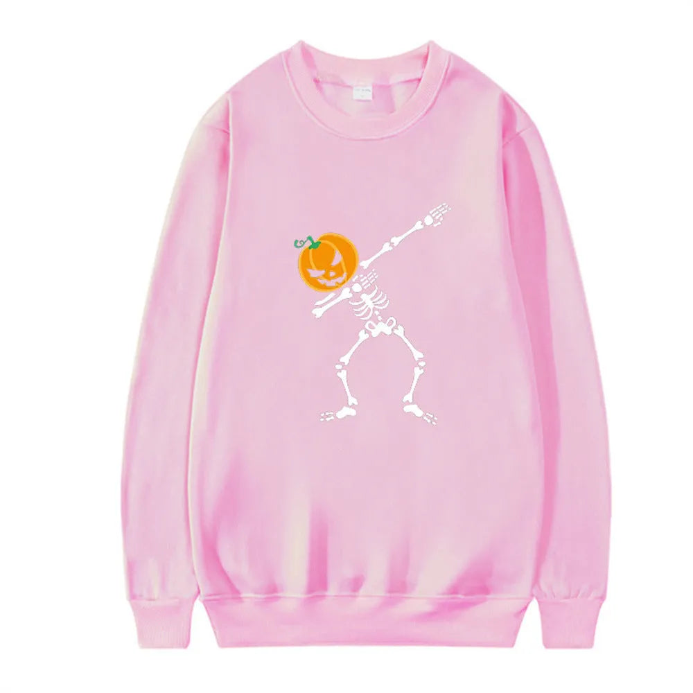 Women's printed long sleeve crew neck top in black, red, yellow, white, or orange red.