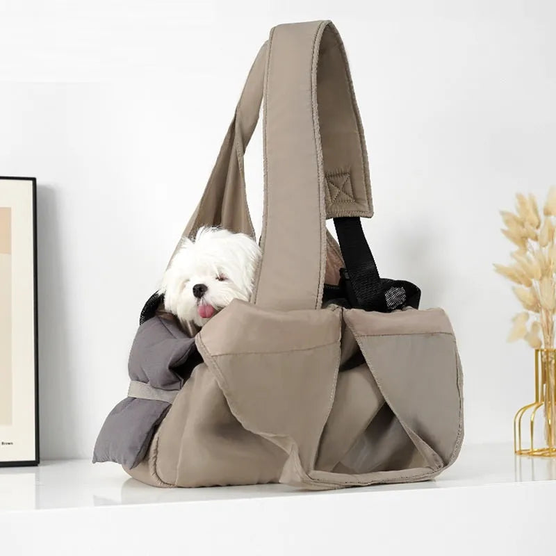 Apricot coloured cloth pet carrier bag for small animal transport