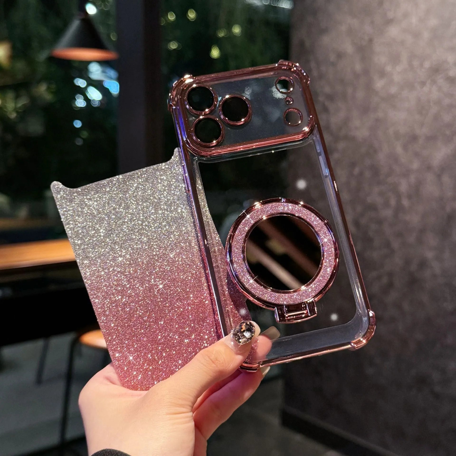 Glitter mirror magnetic bracket phone case for iPhone 17 Pro Max TPU shockproof drop resistant in gradient flash colours