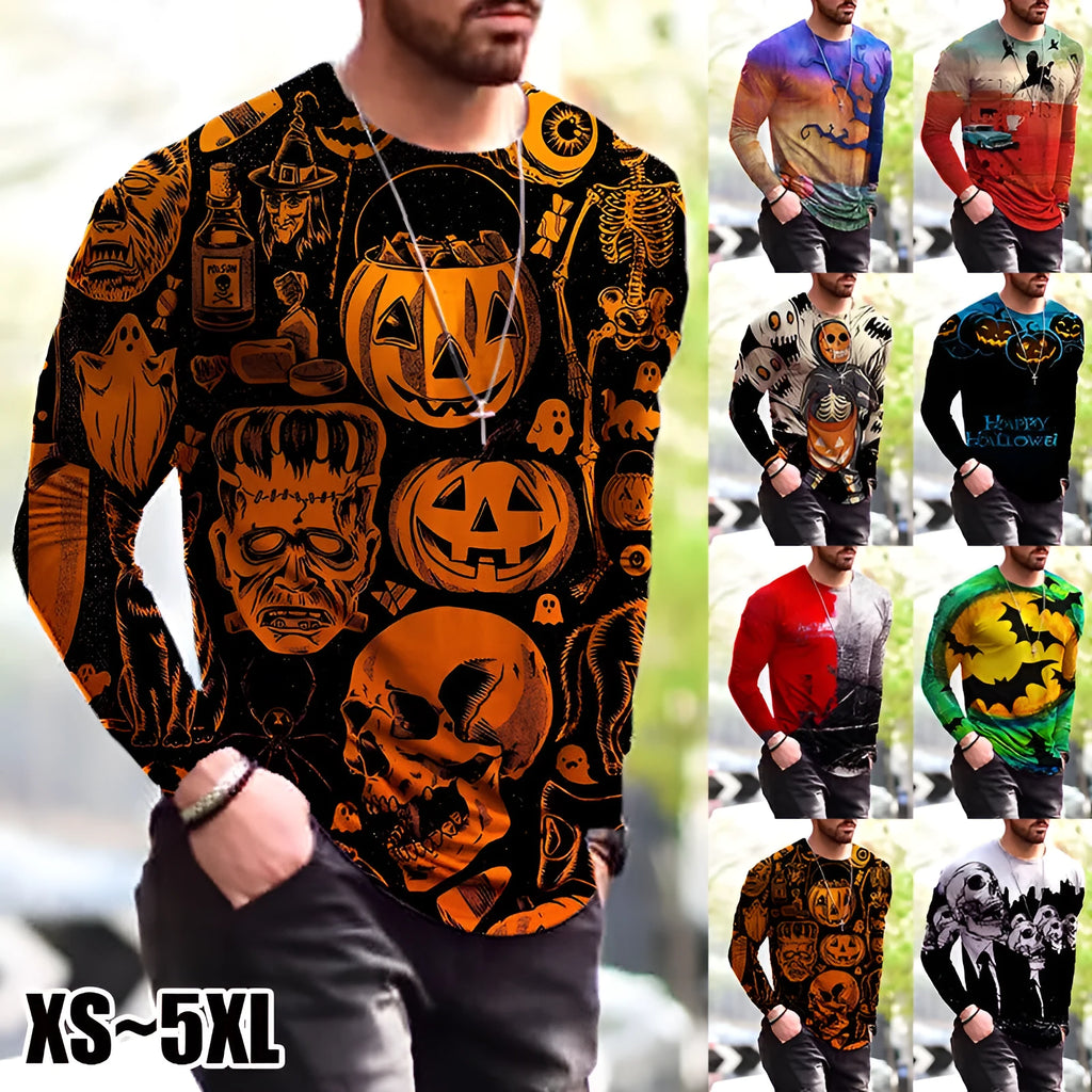 Men's long-sleeved camouflage print T-shirt with round neck and straight version fit in black colour