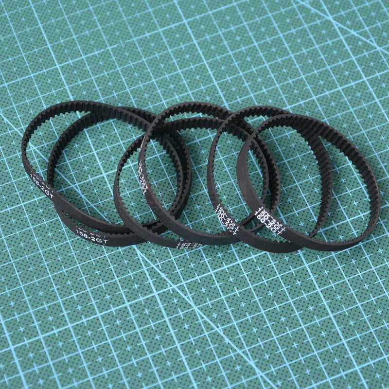 Black rubber closed loop printer timing belt, 158mm circumference and 6mm bandwidth