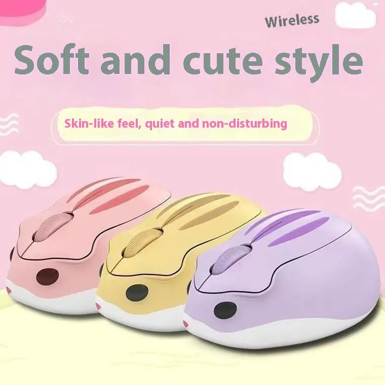 Hamster wireless silent click computer mouse in grey, pink, and yellow colour options