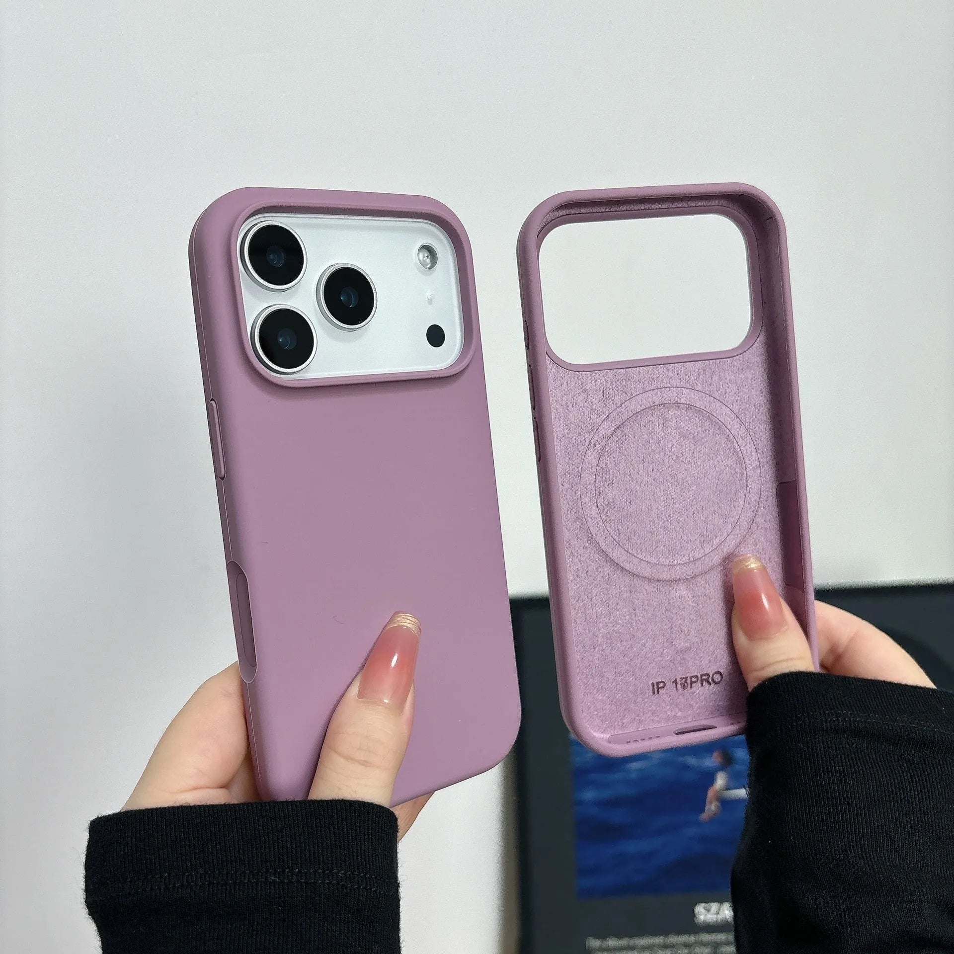 Liquid silicone magnetic charging phone case with AI button for iPhone in antique white colour