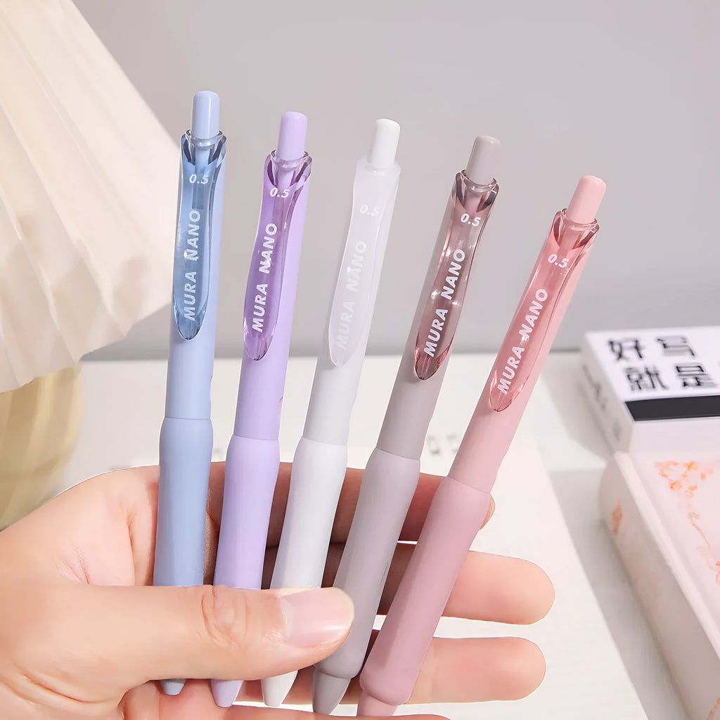 Macaron colour press gel pen with 0.5mm tip in smoked brown, smoked powder, and smoked white options.