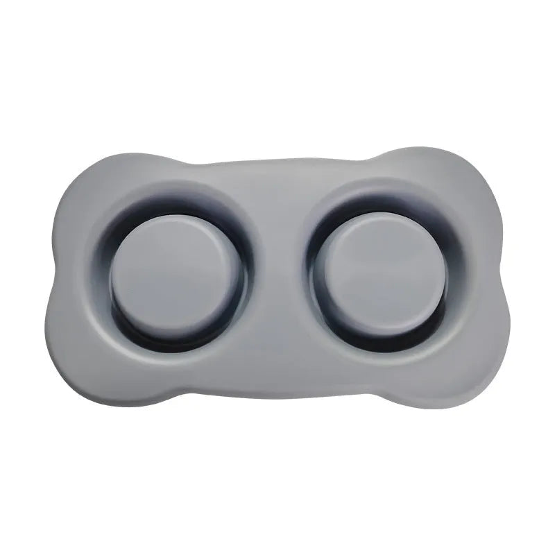 Large silicone dog bowl with a removable stainless steel food insert, shown in blue colour.