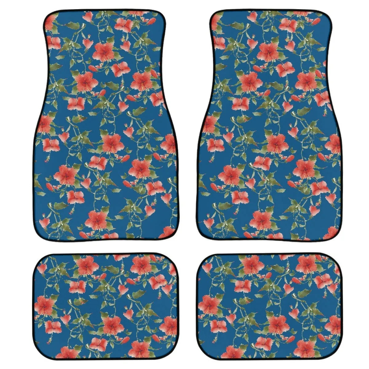 Set of four black, textured rubber car floor mats with a 20mm thick profile for front and rear footwells