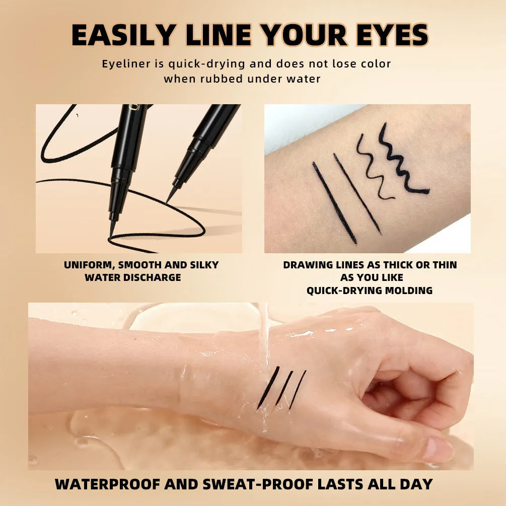 Black liquid eyeliner pen with sweat-proof quick-drying formula