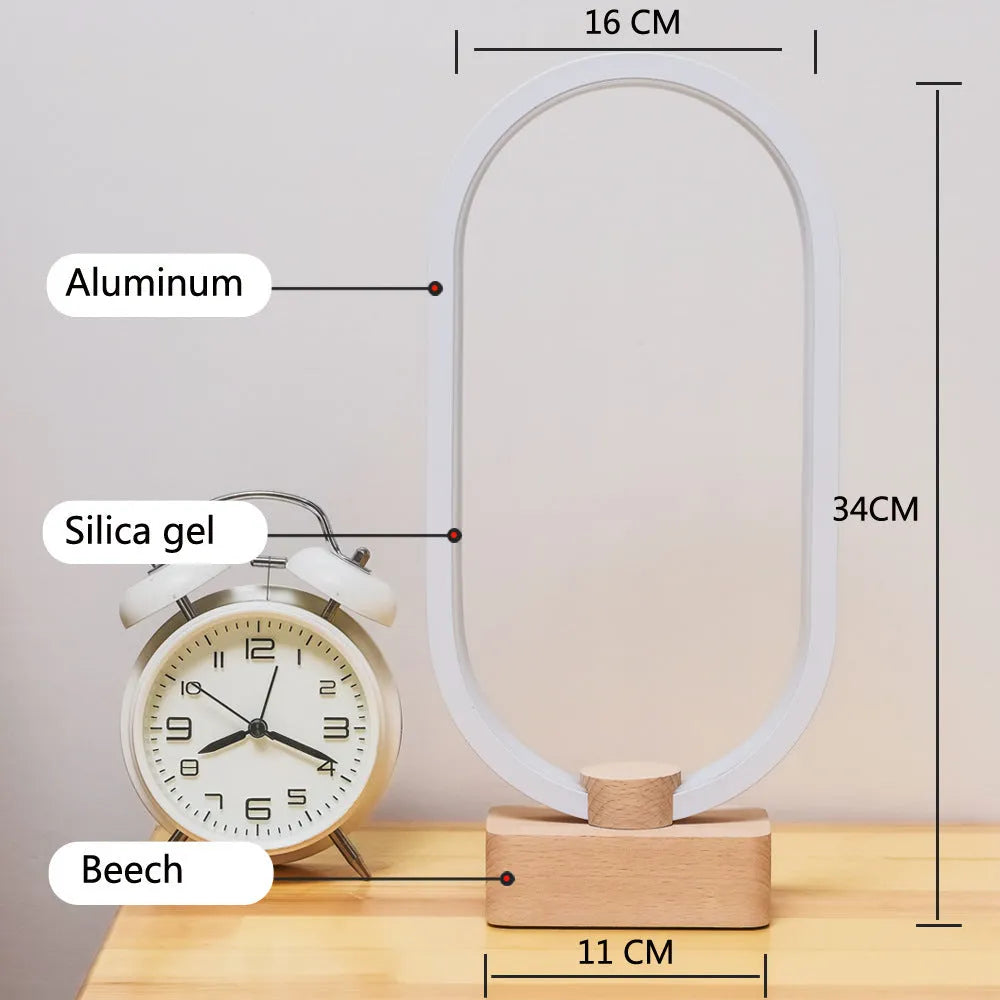 Smart remote control magnetic suspension balance desk lamp with beech wood holder, oval or round base, USB powered