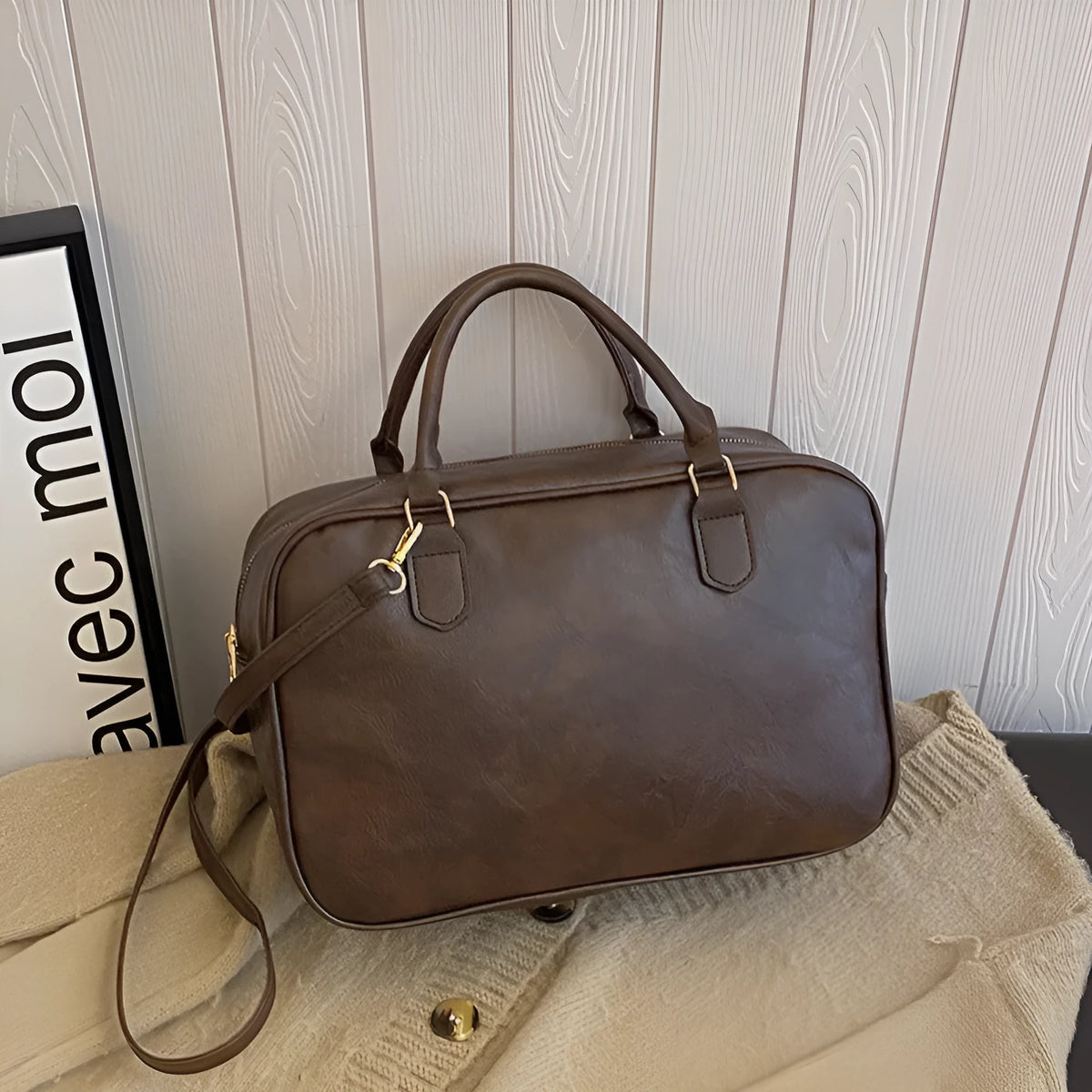 Small PU crossbody bag for women with zipper closure and hidden pocket in Black, Bronze, or Coffee