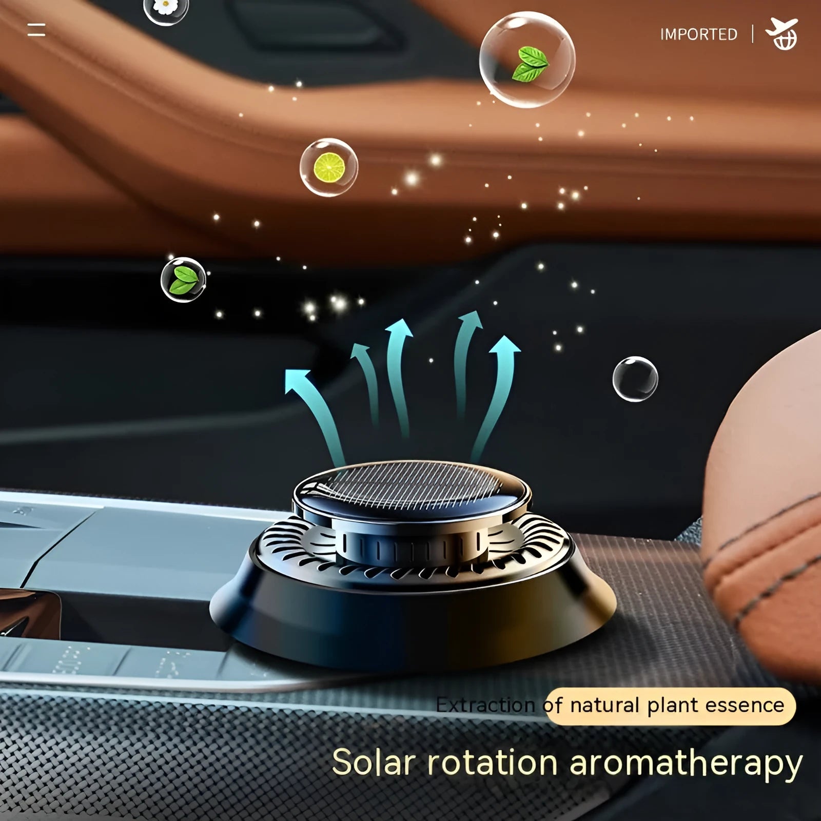 Solar-powered car aromatherapy diffuser with electromagnetic de-icing function in compact design