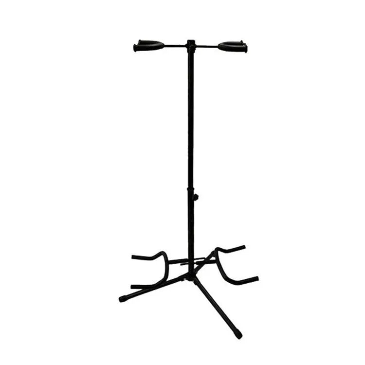 Black iron double-headed adjustable guitar stand for electric and acoustic instruments