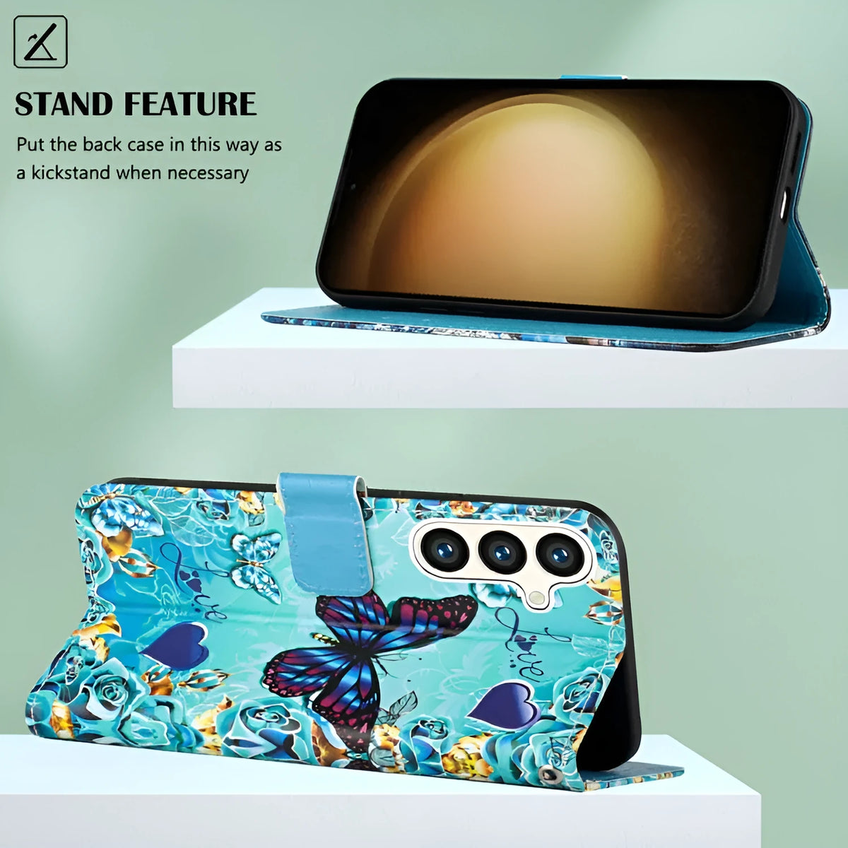 Handmade imitation leather shockproof phone case for Samsung S22 with built-in bracket in Baby Panda colour