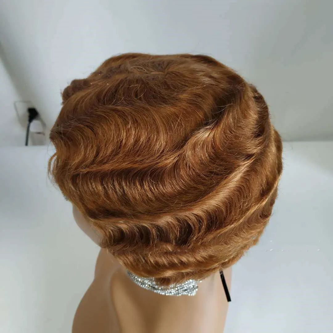 4 inch short bob wig in real human hair with finger wave style and picture colour for ladies