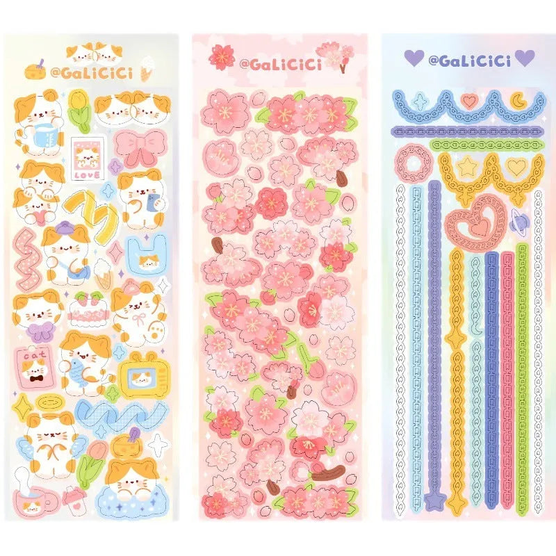 Cat cherry blossom decorative laser sticker, 03 chain sticker, 6.5 x 18cm, thin glittering five-pointed star effect