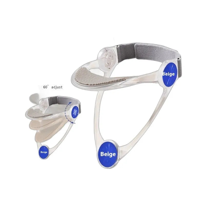 Adjustable cervical spine correction brace in blue, pink, and transparent for adults and children.