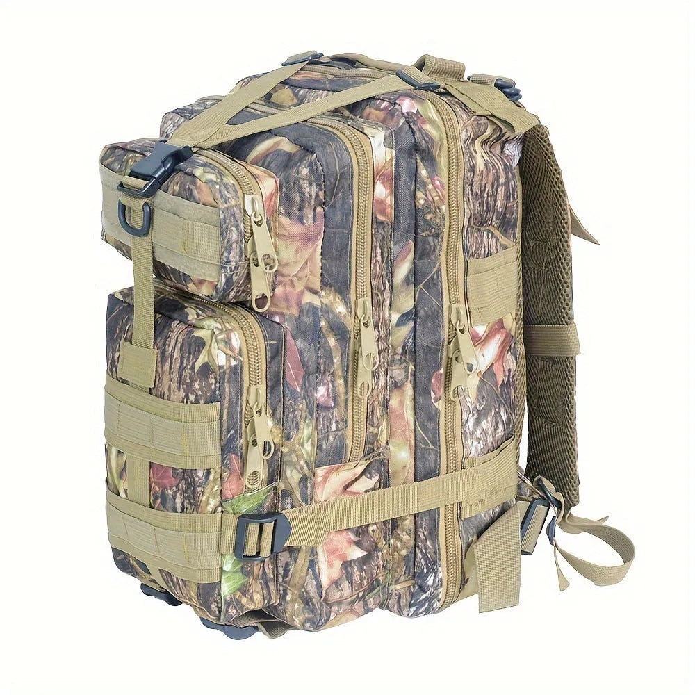 Double pull head camouflage outdoor backpack for men in PU material with multiple camo pattern options