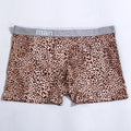 Men's loose fit leopard print underwear in grey and yellow colours on a white background
