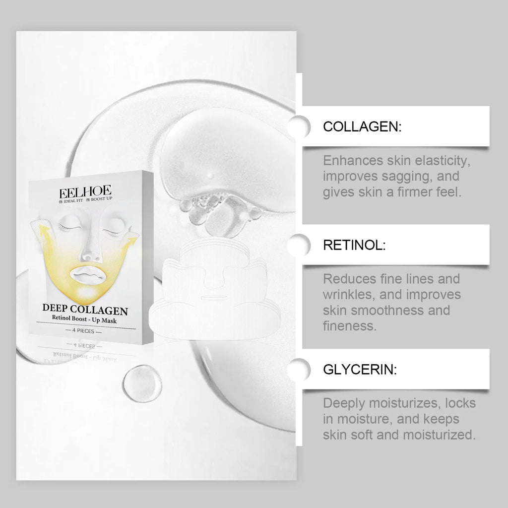 Four-piece pack of collagen tightening facial sheet masks