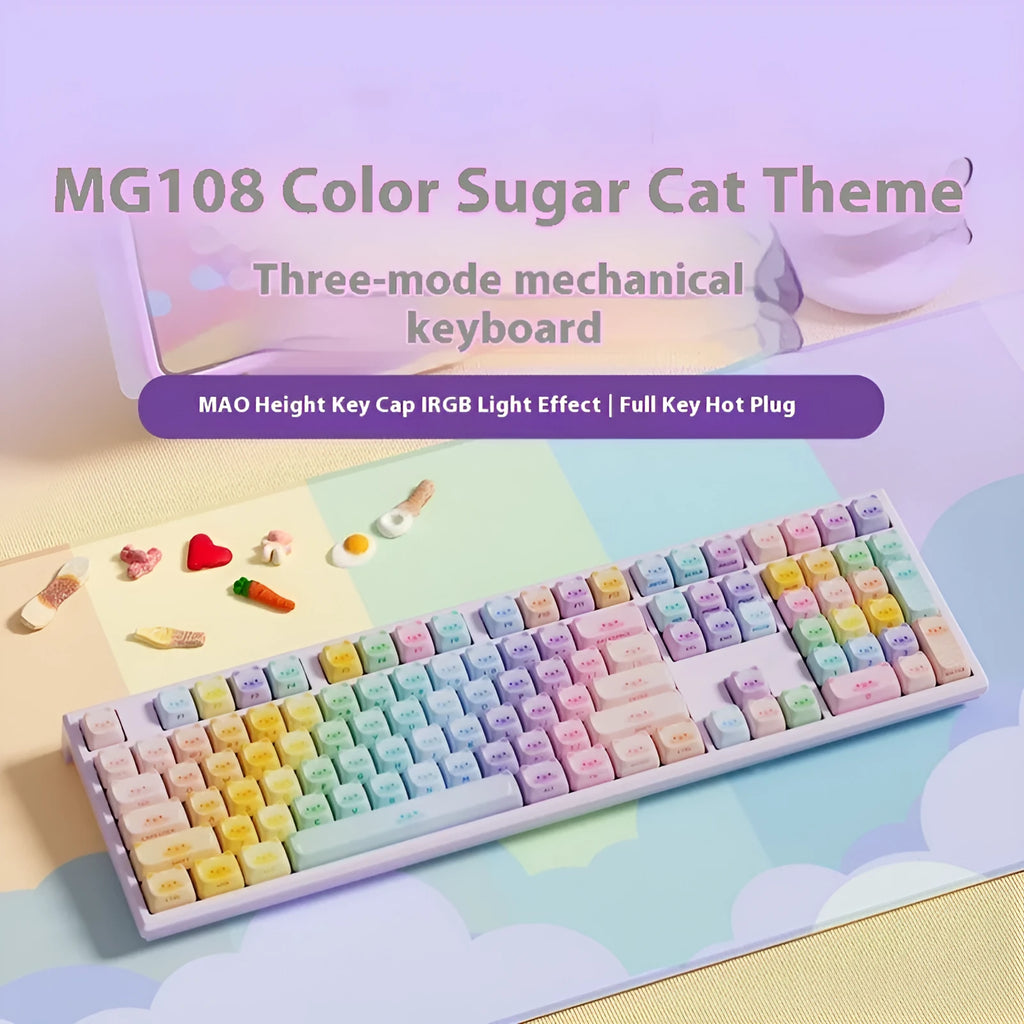 MG108B sugar cat coloured Bluetooth mechanical keyboard with piano switches and full 108 keys