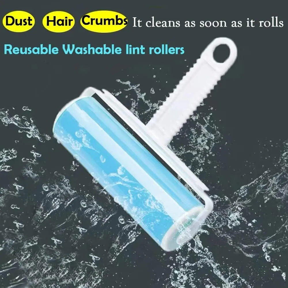 Washable reusable lint roller with protective cover for pet hair removal in blue, green, pink or yellow