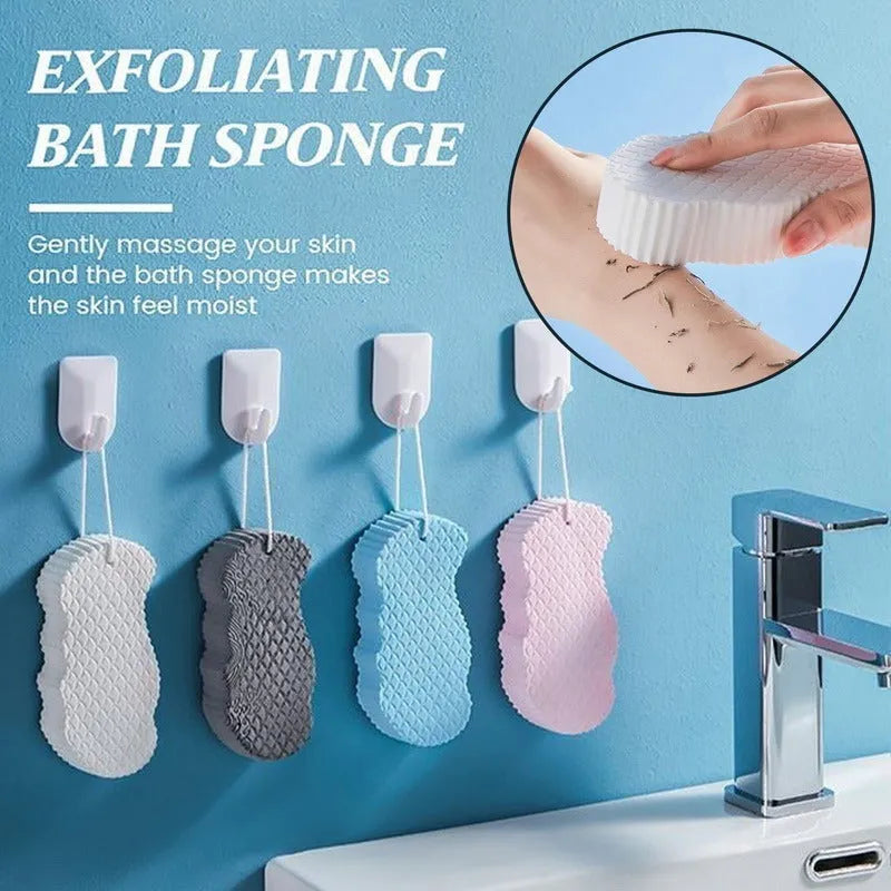 3D fish scale pattern bath sponge in white, grey, pink or light blue colours for gentle exfoliation