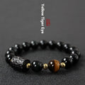 Obsidian bracelet with 10mm tiger eye beads in unisex couple design