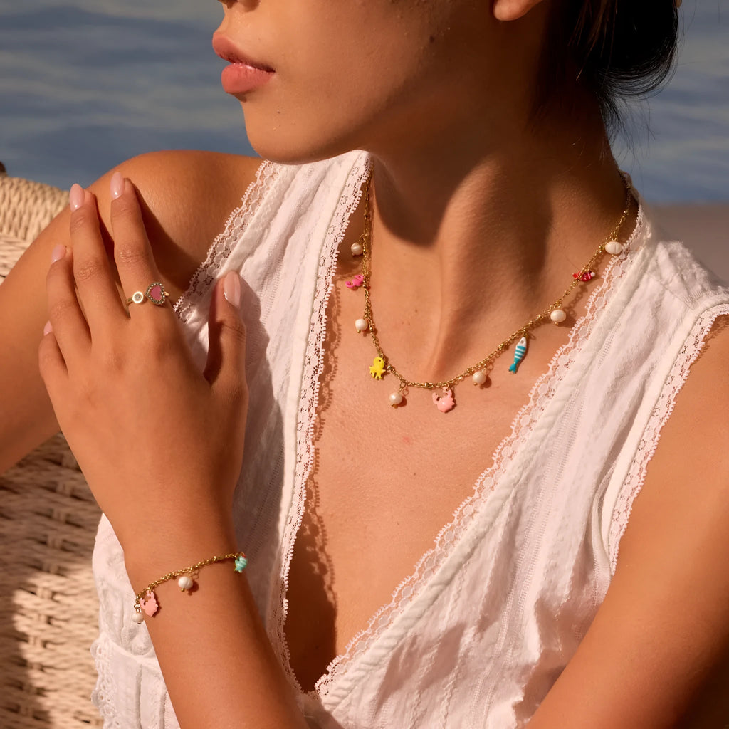 Stainless steel necklace with geometric pendant and alloy bracelet set, 18K electroplated, fashion OL style