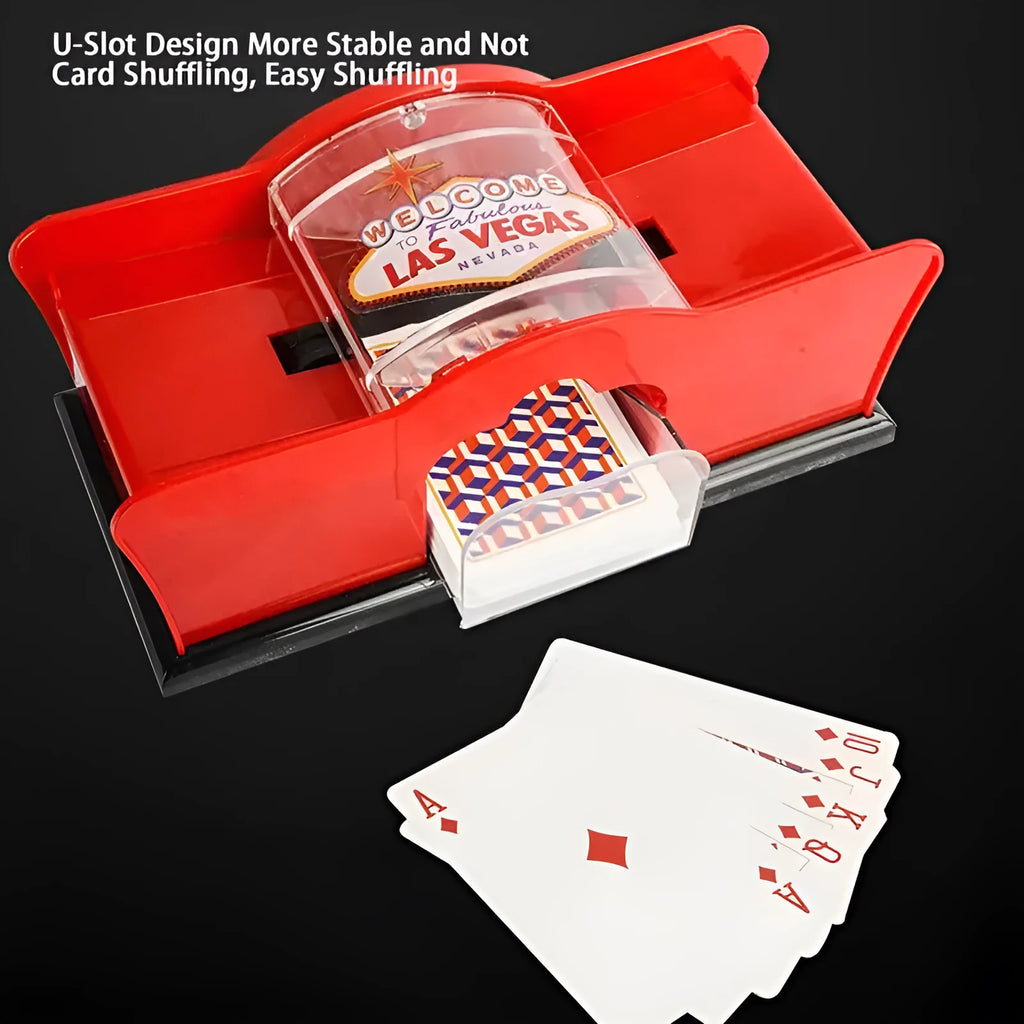 Black manual card shuffler machine with hand crank for poker games