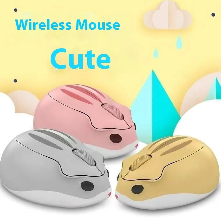 Hamster wireless silent click computer mouse in grey, pink, and yellow colour options
