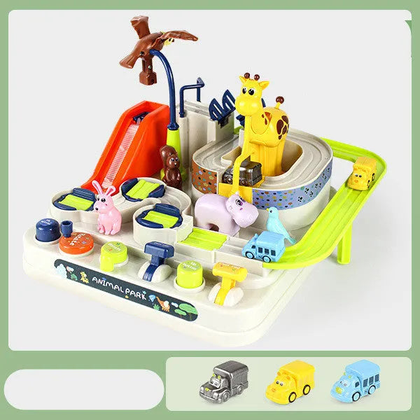 Big adventure parking lot rail car track toy set with plastic cars and handle control