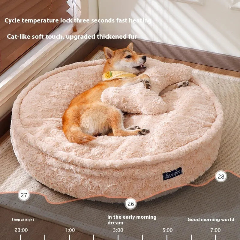 Round nest milk tea coloured pet bed for dogs and cats in removable washable cloth fabric