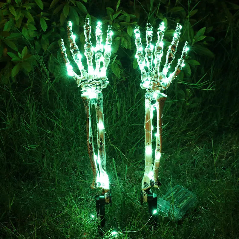 Halloween LED skeleton arm ground stake light with solar panel and battery options for outdoor decoration