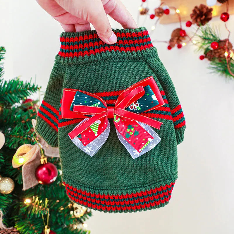 Red Christmas dog jumper with 'Merry Christmas' text on a small dog