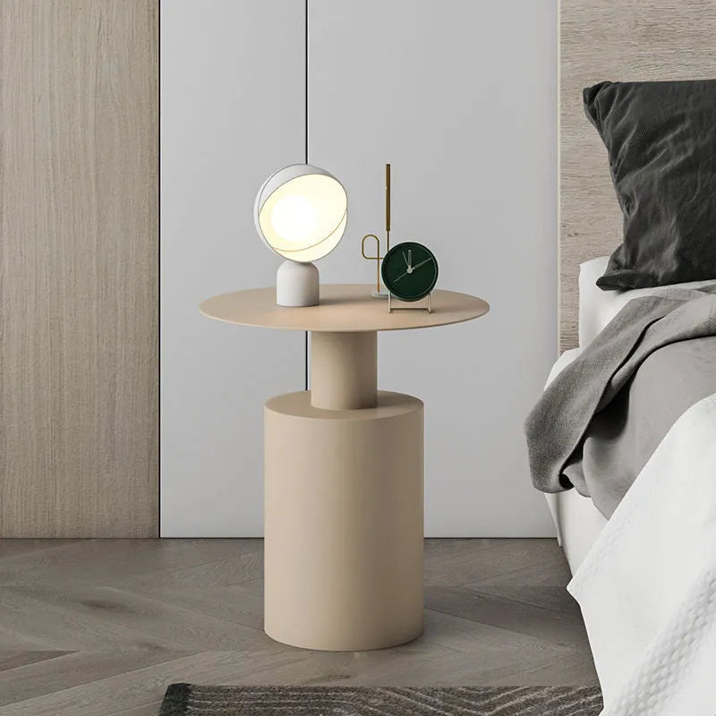 Round Nordic style simple modern metal bedside table in beige