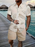 Man wearing a 3D printed Hawaiian short sleeve shirt with matching casual shorts.
