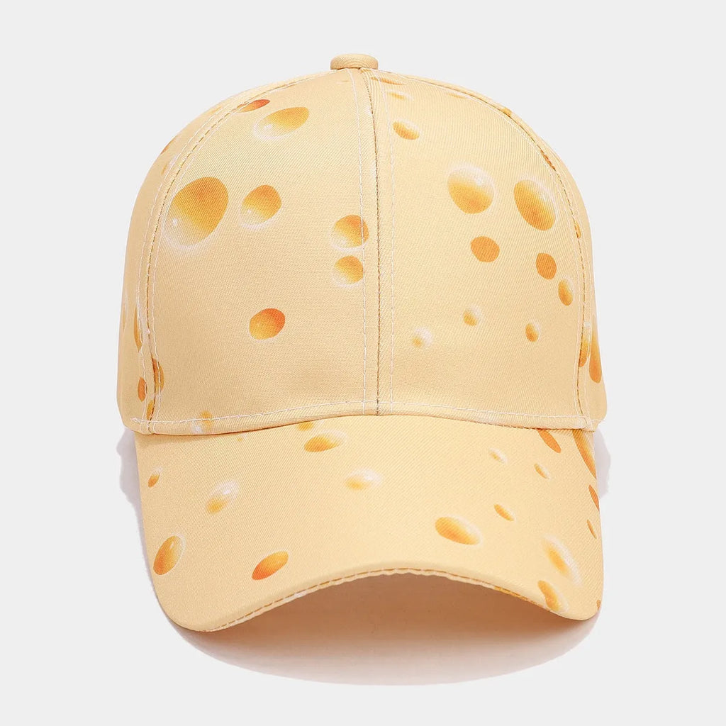 Adjustable cheese pattern printed peaked cap with dome crown