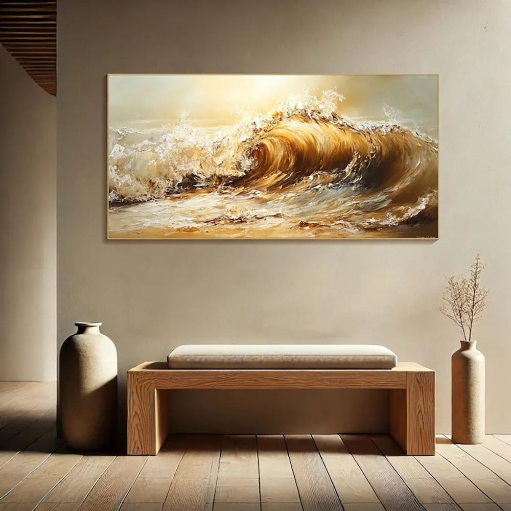 Handmade oil painting canvas abstract yellow waves landscape for home decor unframed