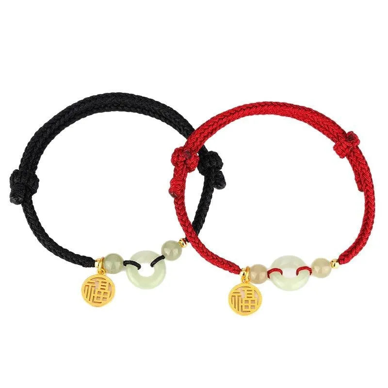 Silver geometric bracelet with peace buckle closure in black or wine red colour