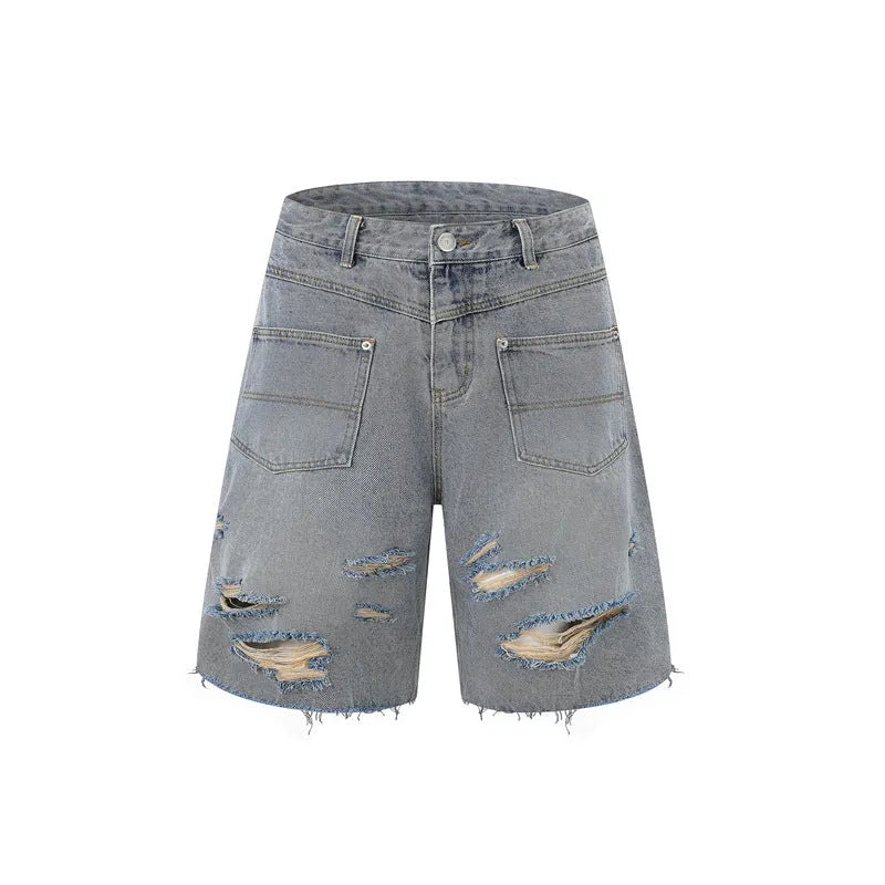 Denim overall suit matching set with short sleeve top and trousers in street fashion style