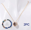 Natural stone beaded necklace and bracelet set with silver clasp in a jewellery box