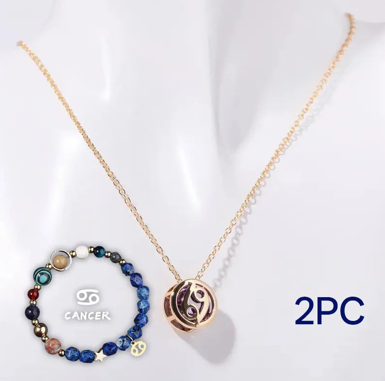 Natural stone beaded necklace and bracelet set with silver clasp in a jewellery box