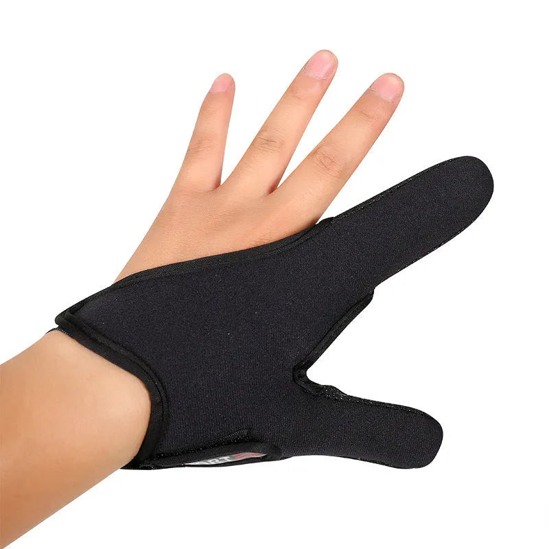 A single two-finger fishing glove in black, showing the diving cloth back and microfiber palm material.