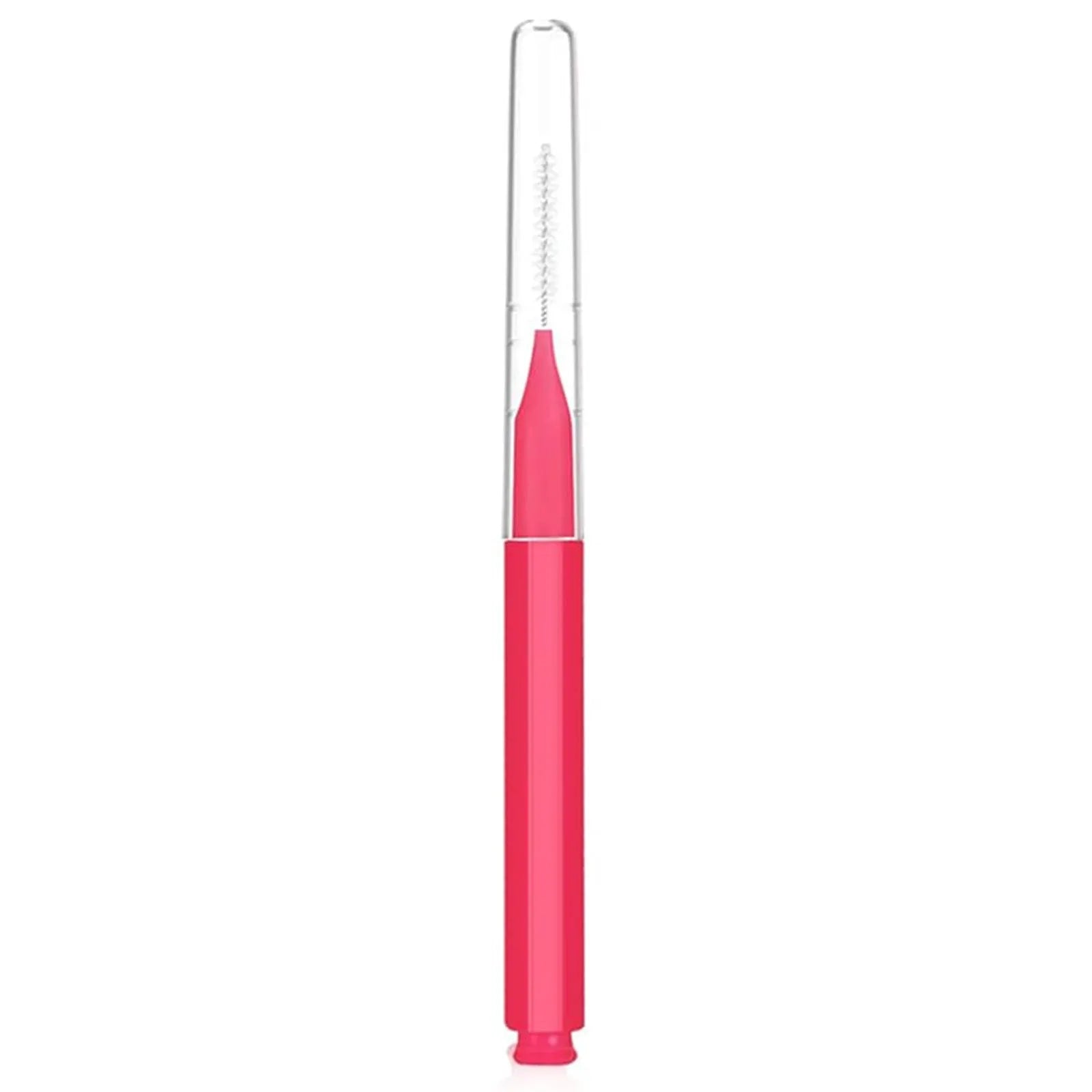 Set of plastic and stainless steel eyebrow and eyelash brushes in black, blue, purple, red, and white with protective caps.