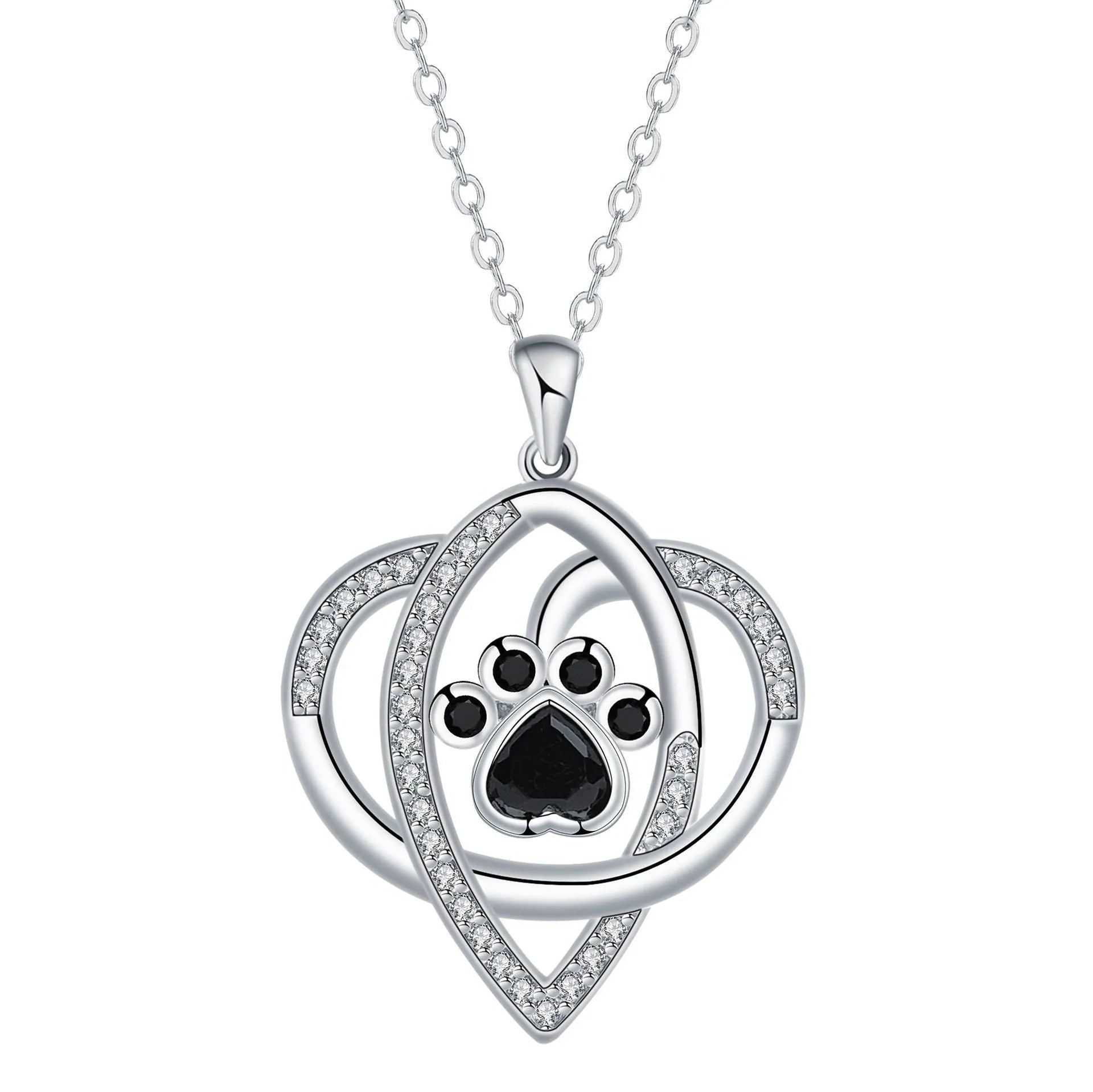 Copper pendant necklace with dog paw and cat footprints on cross chain for women