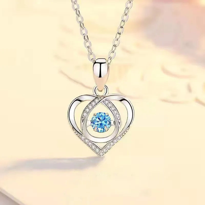 Blue diamond colour heart necklace and bracelet set with geometric shape and mixed gem inlay on copper.